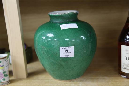 A 19th century Chinese green crackle glazed vase 8in.